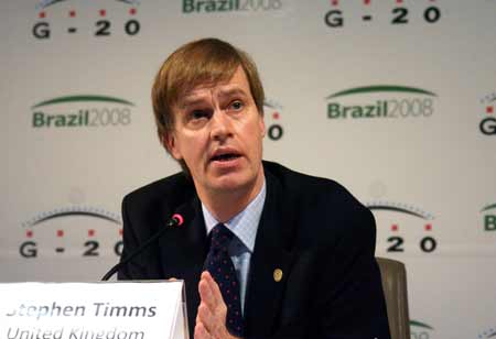 British Treasury Financial Secretary Stephen Timms attends a press conference in Sao Paulo, Brazil, Nov. 9, 2008. The G-20 Finance Ministers and Central Bank Governers' Meeting was closed on Sunday. 