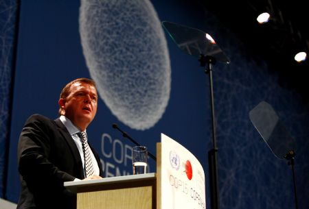Danish Prime Minister Lars Rasmussen addresses the opening of the 15th United Nations Climate Change Conference (COP15) at Bella Center in Copenhagen, capital of Demark, Dec. 7, 2009. The conference will be held from Dec. 7 to 18 in Copenhagen. (Xinhua/Zhang Yuwei)