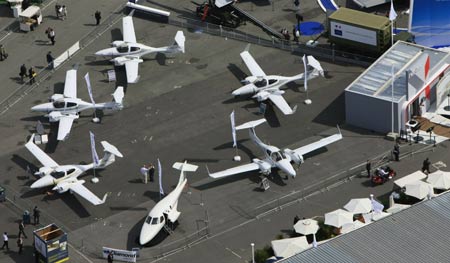 Aeroplanes are seen in the aerial view photo taken during the 48th international Paris Air Show at Le Bourget airport in Paris, France, June 17, 2009.
