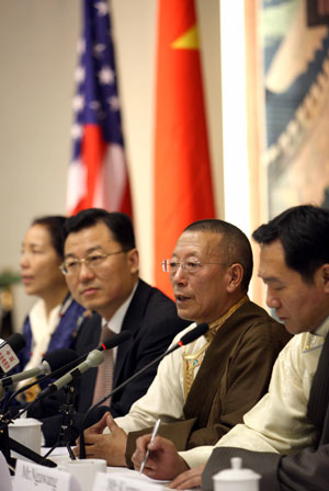 The Tibetan delegation of the National People's Congress, China's top legislature, holds a press conference in Washington, the United States, on March 17, 2009.