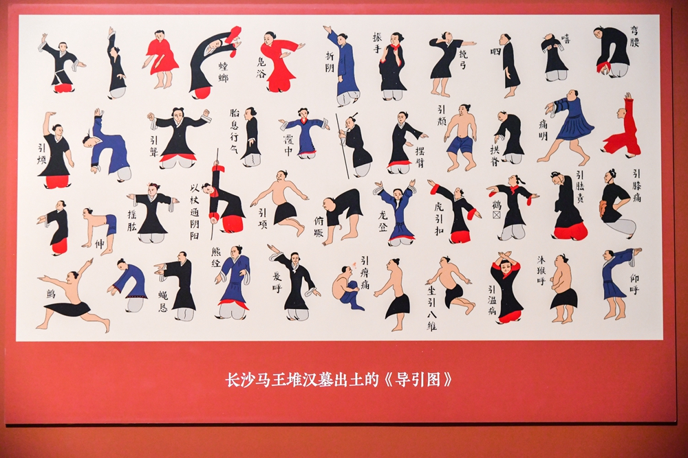 展览上展示的长沙马王堆出土的《引导图》上的健身动图案。_113290.jpg